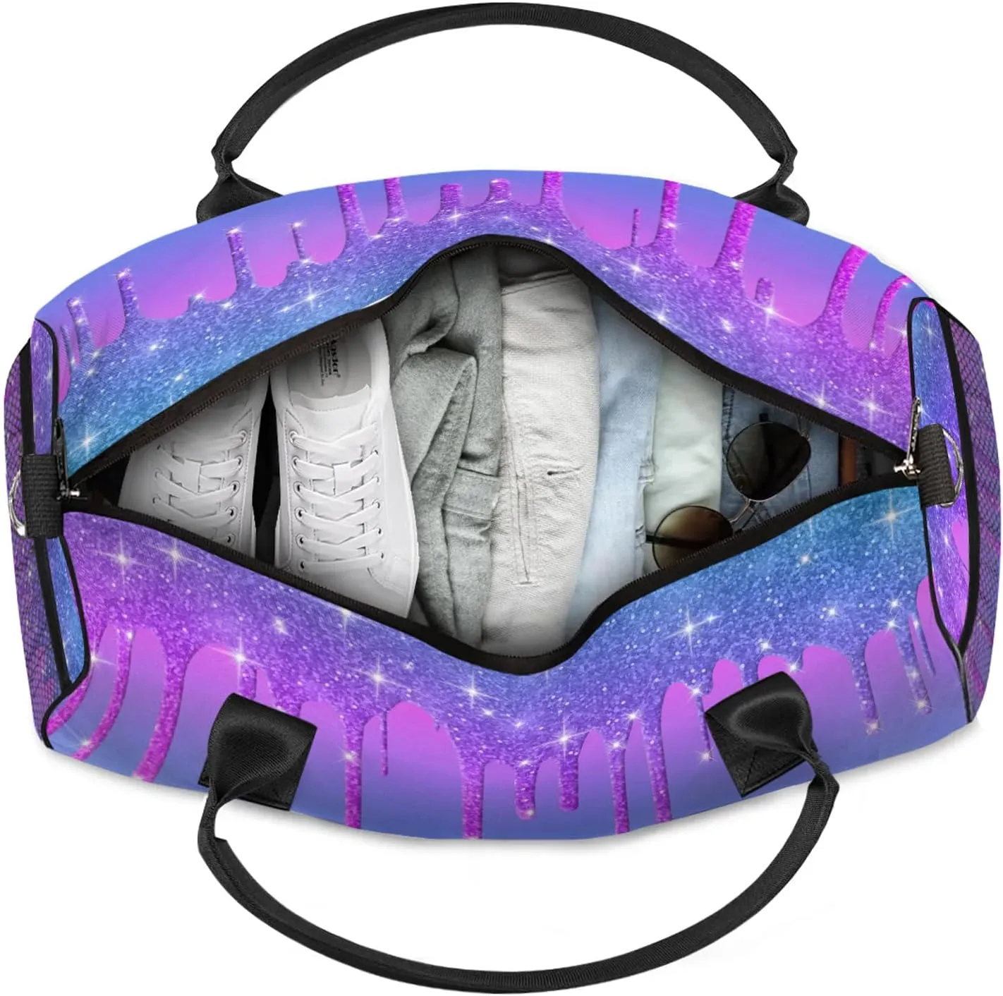 Custom Name Sports Duffel Bag Personalized Dance Gym Bag for Women Men Overnight Weekender Travel Duffel Bags Lightweight 17.4in, Purple Blue