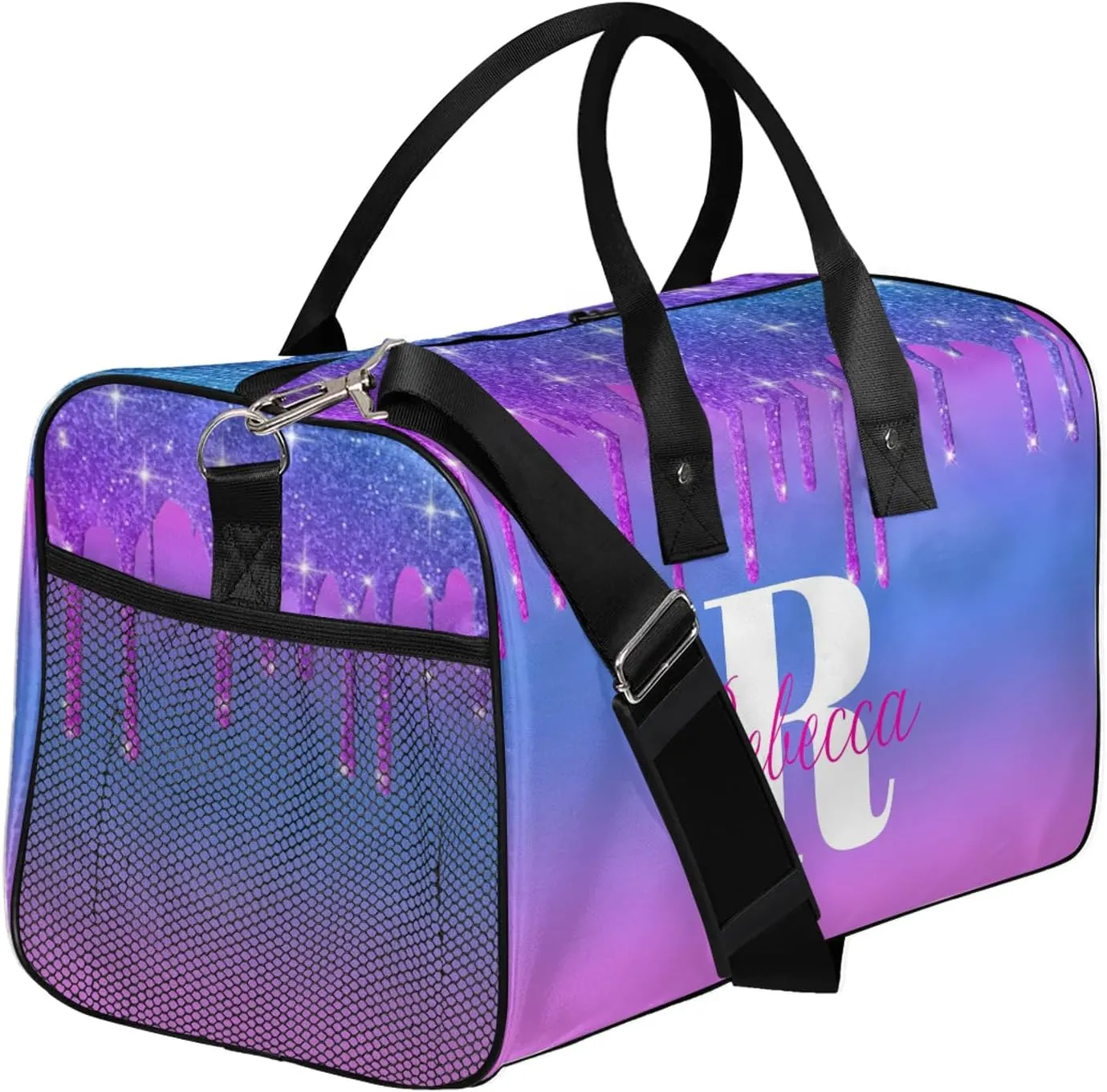 Custom Name Sports Duffel Bag Personalized Dance Gym Bag for Women Men Overnight Weekender Travel Duffel Bags Lightweight 17.4in, Purple Blue