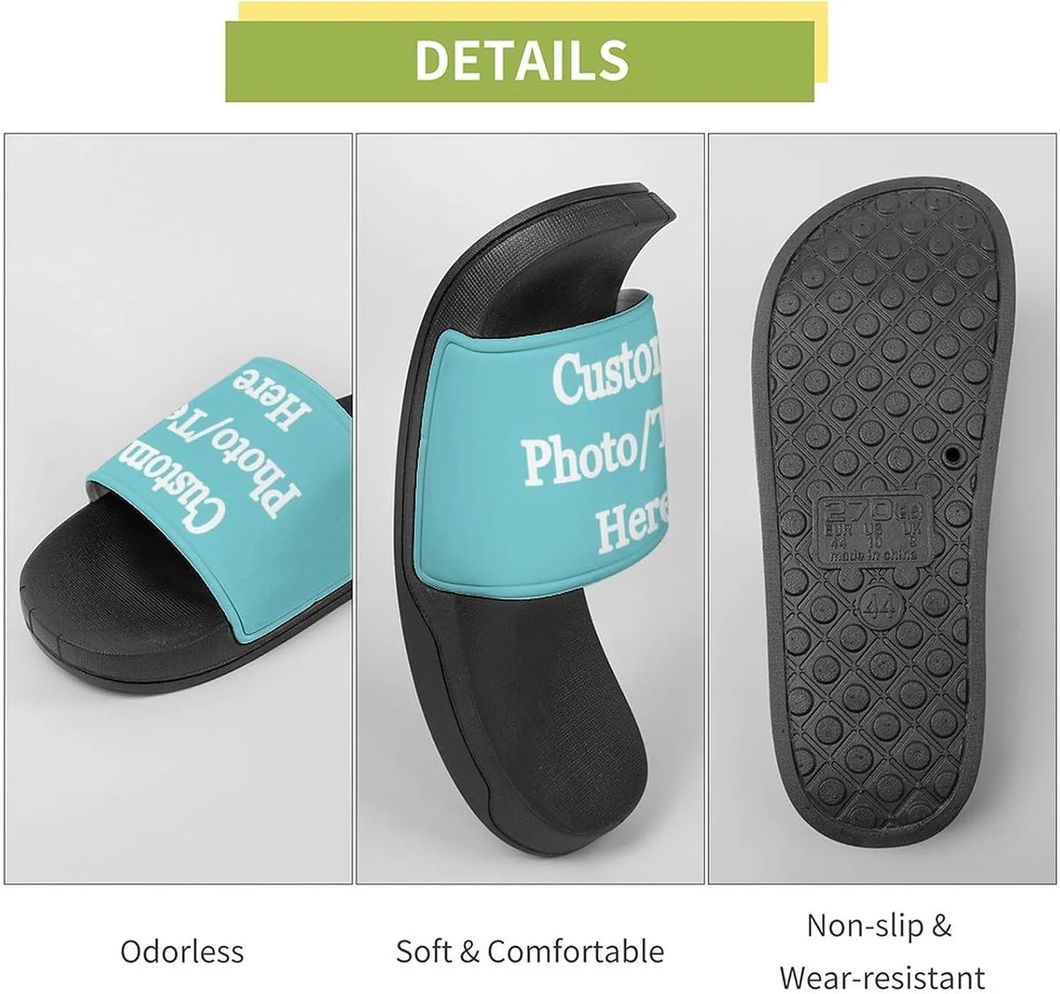 Custom Slides Slippers Personalized Slippers Sandals with Photo Name Text Bathroom Slippers for Men Women