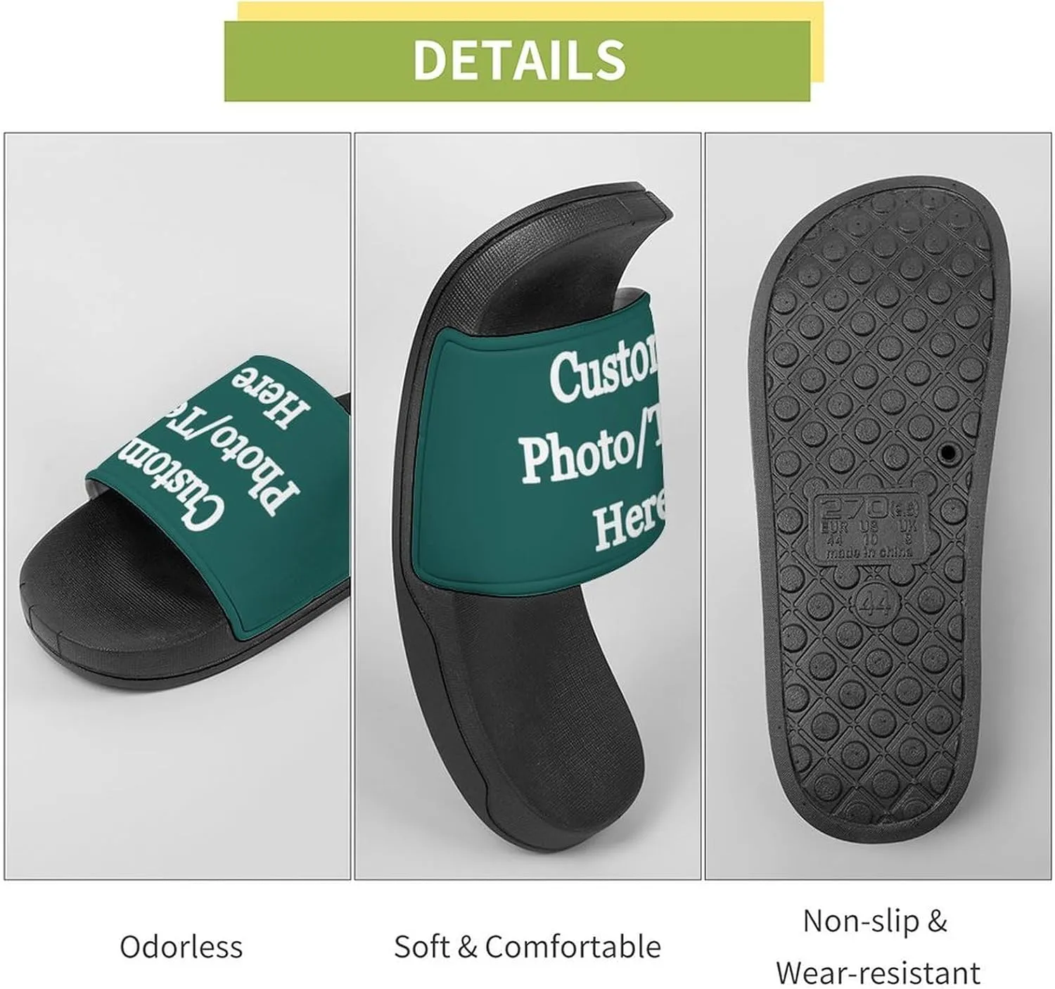 Custom Slides Slippers Personalized Slippers Sandals with Photo Name Text Bathroom Slippers for Men Women