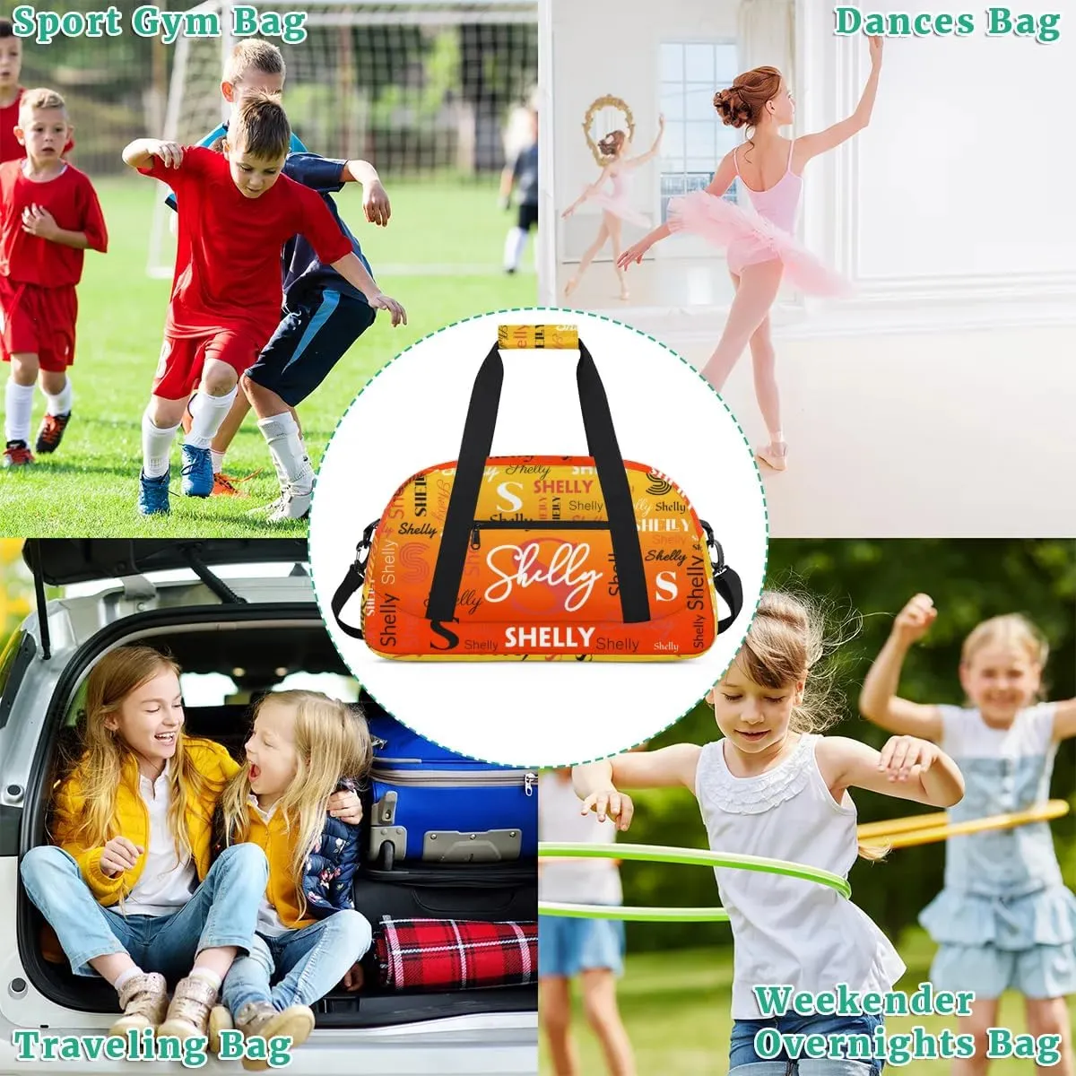 Custom Sport Duffel Bag, Small Gym Bag for Women Personalized Travel Duffle Bag Carry On Weekender Bag Overnight Tote Training Workout Bag Dark Orange Gradient