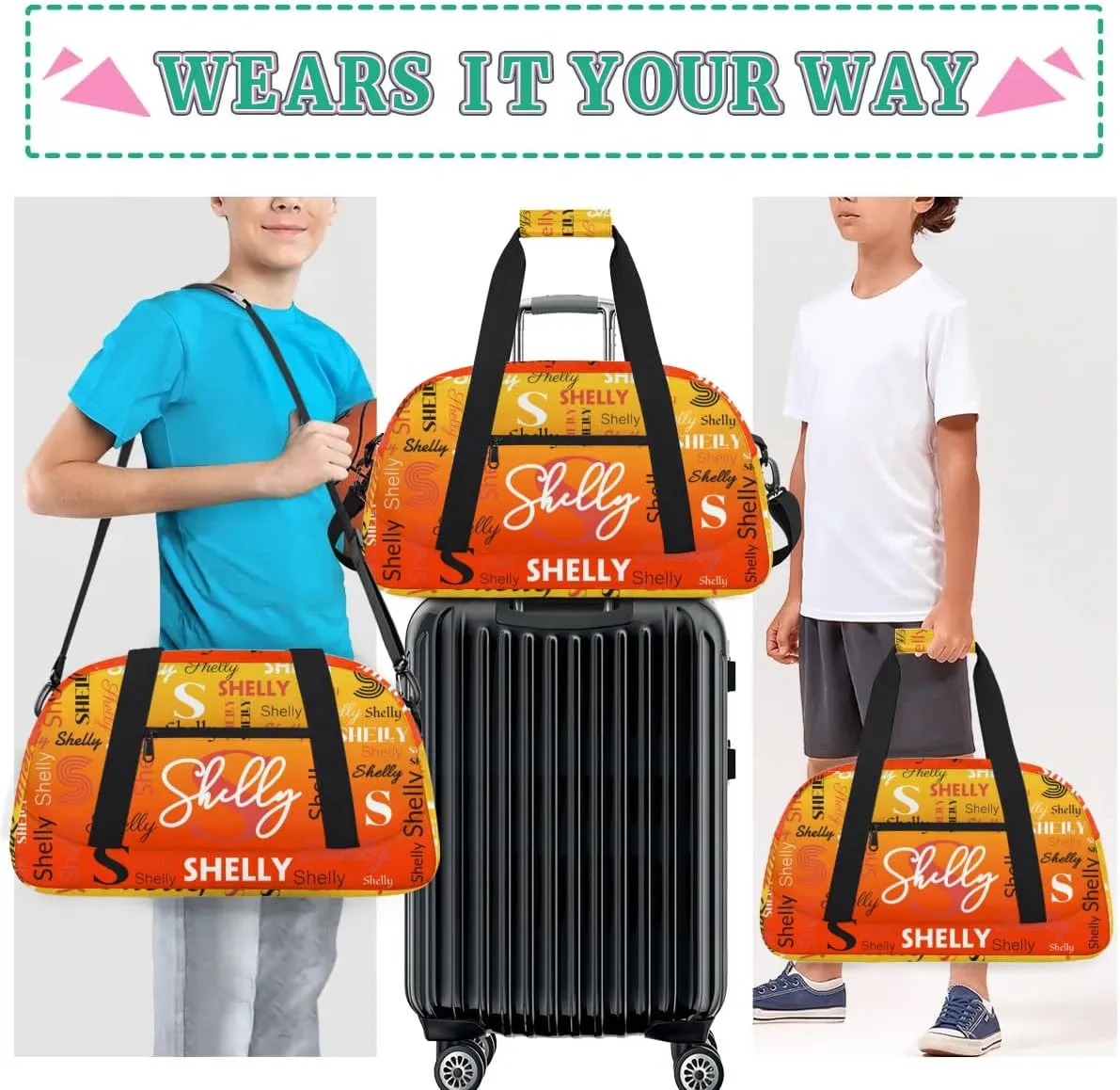 Custom Sport Duffel Bag, Small Gym Bag for Women Personalized Travel Duffle Bag Carry On Weekender Bag Overnight Tote Training Workout Bag Dark Orange Gradient