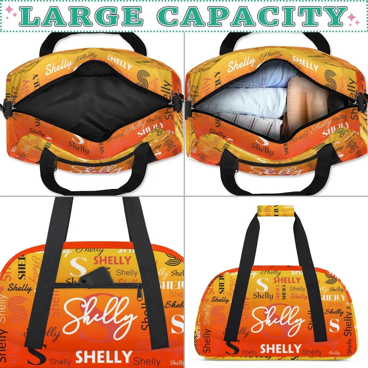 Custom Sport Duffel Bag, Small Gym Bag for Women Personalized Travel Duffle Bag Carry On Weekender Bag Overnight Tote Training Workout Bag Dark Orange Gradient