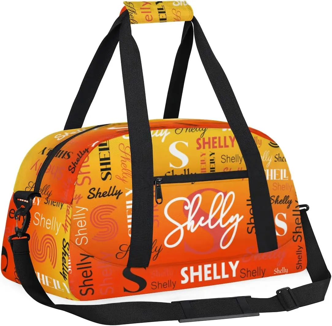Custom Sport Duffel Bag, Small Gym Bag for Women Personalized Travel Duffle Bag Carry On Weekender Bag Overnight Tote Training Workout Bag Dark Orange Gradient