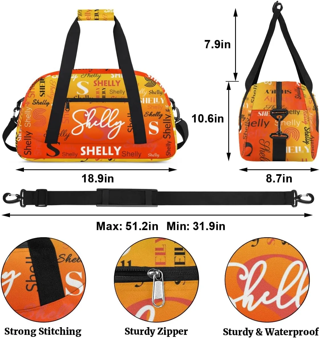 Custom Sport Duffel Bag, Small Gym Bag for Women Personalized Travel Duffle Bag Carry On Weekender Bag Overnight Tote Training Workout Bag Dark Orange Gradient