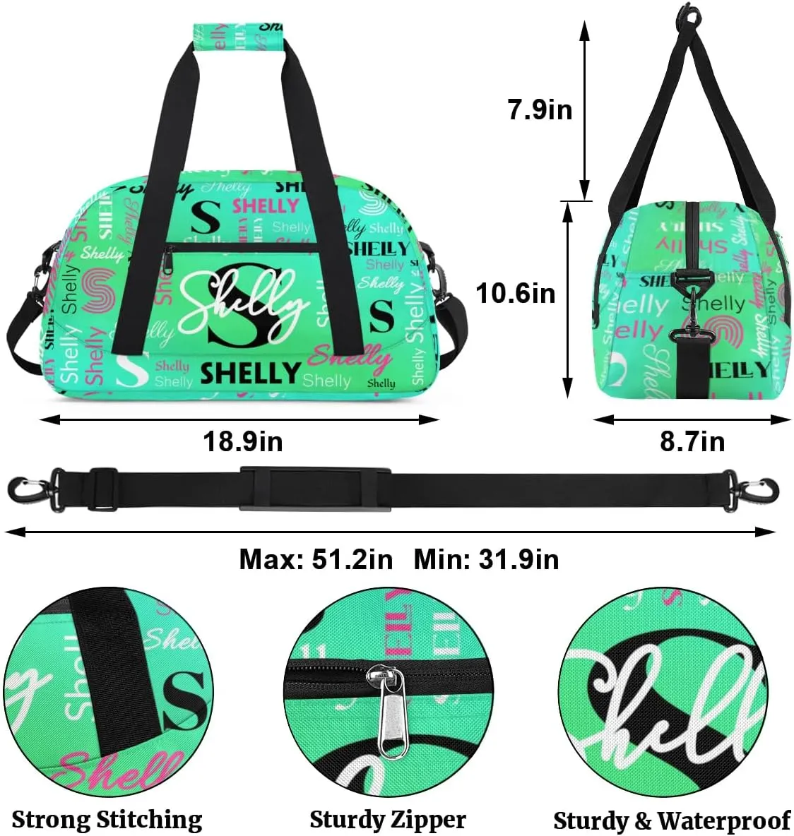 Custom Sport Duffel Bag, Small Gym Bag for Women Personalized Travel Duffle Bag Carry On Weekender Bag Overnight Tote Training Workout Bag Gradient MediumSpringGreen