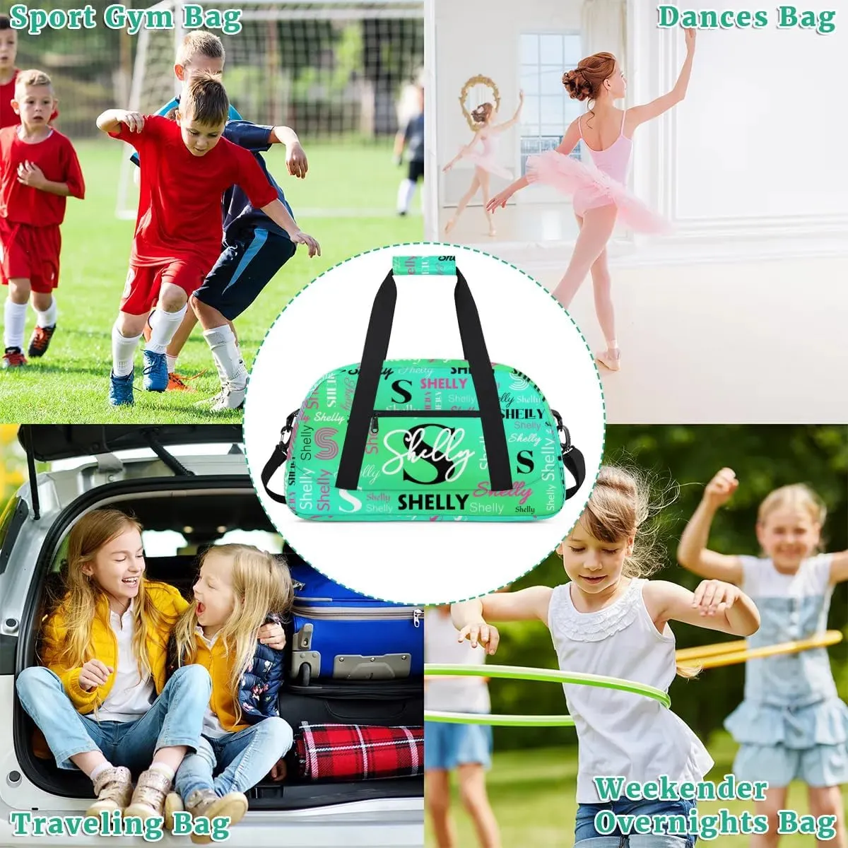 Custom Sport Duffel Bag, Small Gym Bag for Women Personalized Travel Duffle Bag Carry On Weekender Bag Overnight Tote Training Workout Bag Gradient MediumSpringGreen