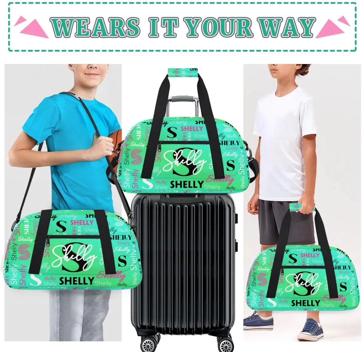 Custom Sport Duffel Bag, Small Gym Bag for Women Personalized Travel Duffle Bag Carry On Weekender Bag Overnight Tote Training Workout Bag Gradient MediumSpringGreen