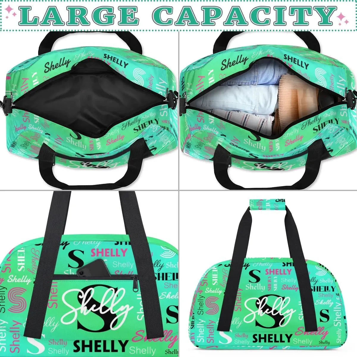 Custom Sport Duffel Bag, Small Gym Bag for Women Personalized Travel Duffle Bag Carry On Weekender Bag Overnight Tote Training Workout Bag Gradient MediumSpringGreen
