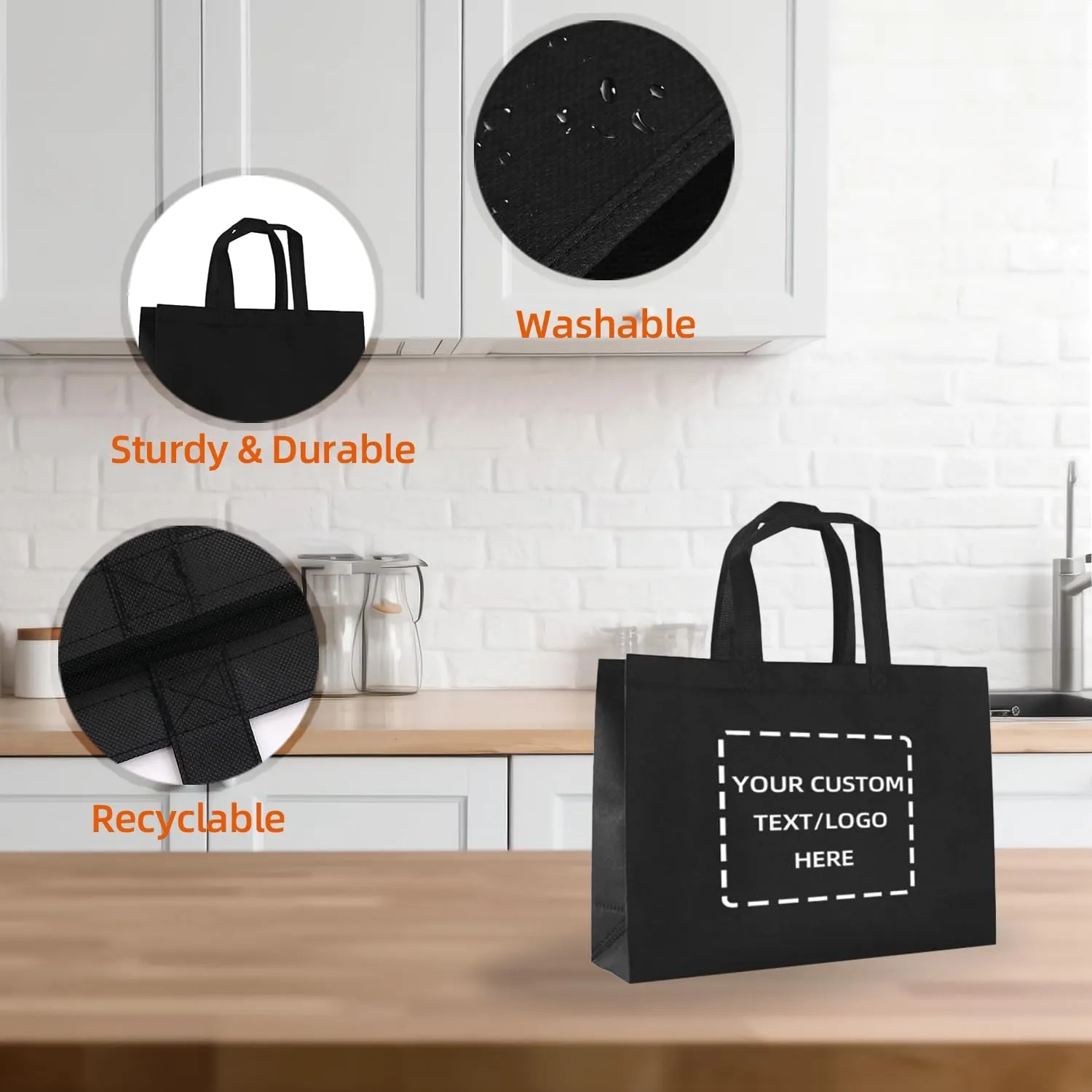 Custom Tote Bag, 10 PCS Personalized Shopping Bag with Logo, Text, Photo, or QR Code, Reusable Grocery Bags, Promotional Bags