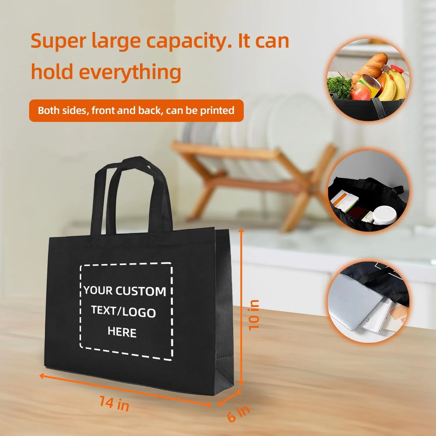 Custom Tote Bag,10PCS Personalized Shopping Bag with Logo, Text, Photo, or QR Code, Reusable Grocery Bags, Promotional Bags