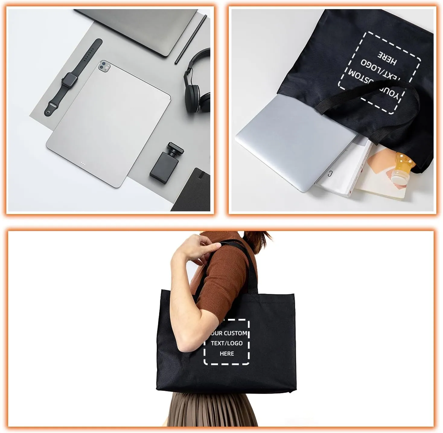 Custom Tote Bag,10PCS Personalized Shopping Bag with Logo, Text, Photo, or QR Code, Reusable Grocery Bags, Promotional Bags
