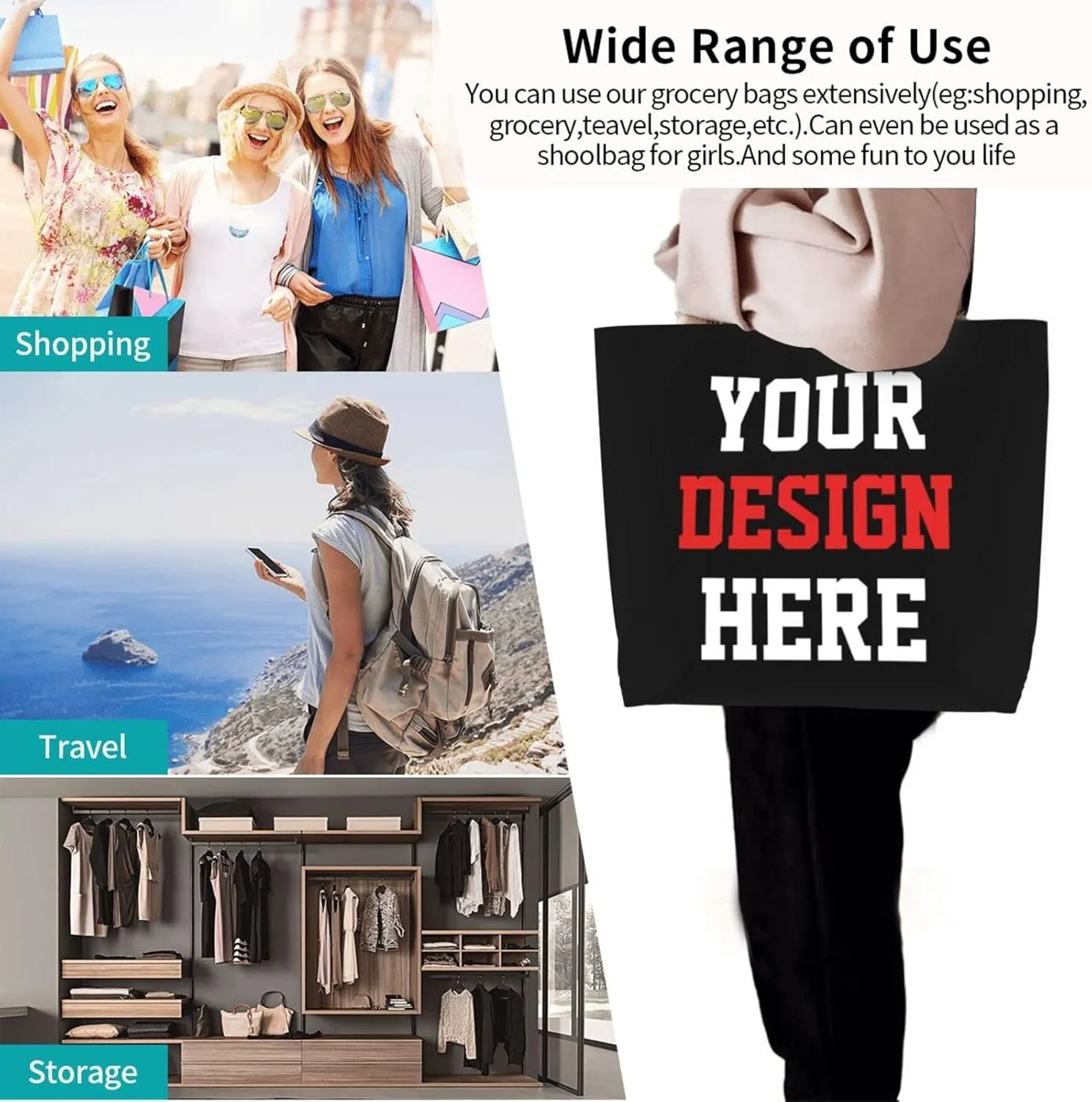 Custom Tote Bags Custom Bags With You Team Logo Text Picture Travel Business Shopping Women Teacher Personalized Shoulder Bag