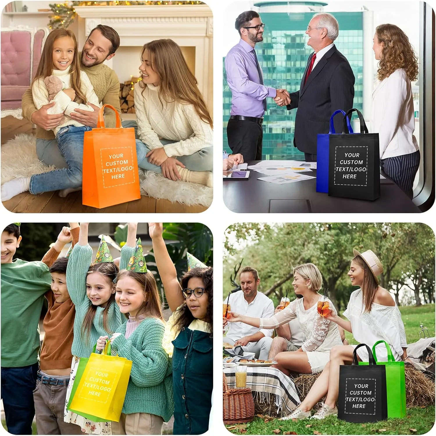 Custom Tote Bags Set of 50, Bulk Pack Grocery Shopping Travel Business Activities advertisement Reusable Bag