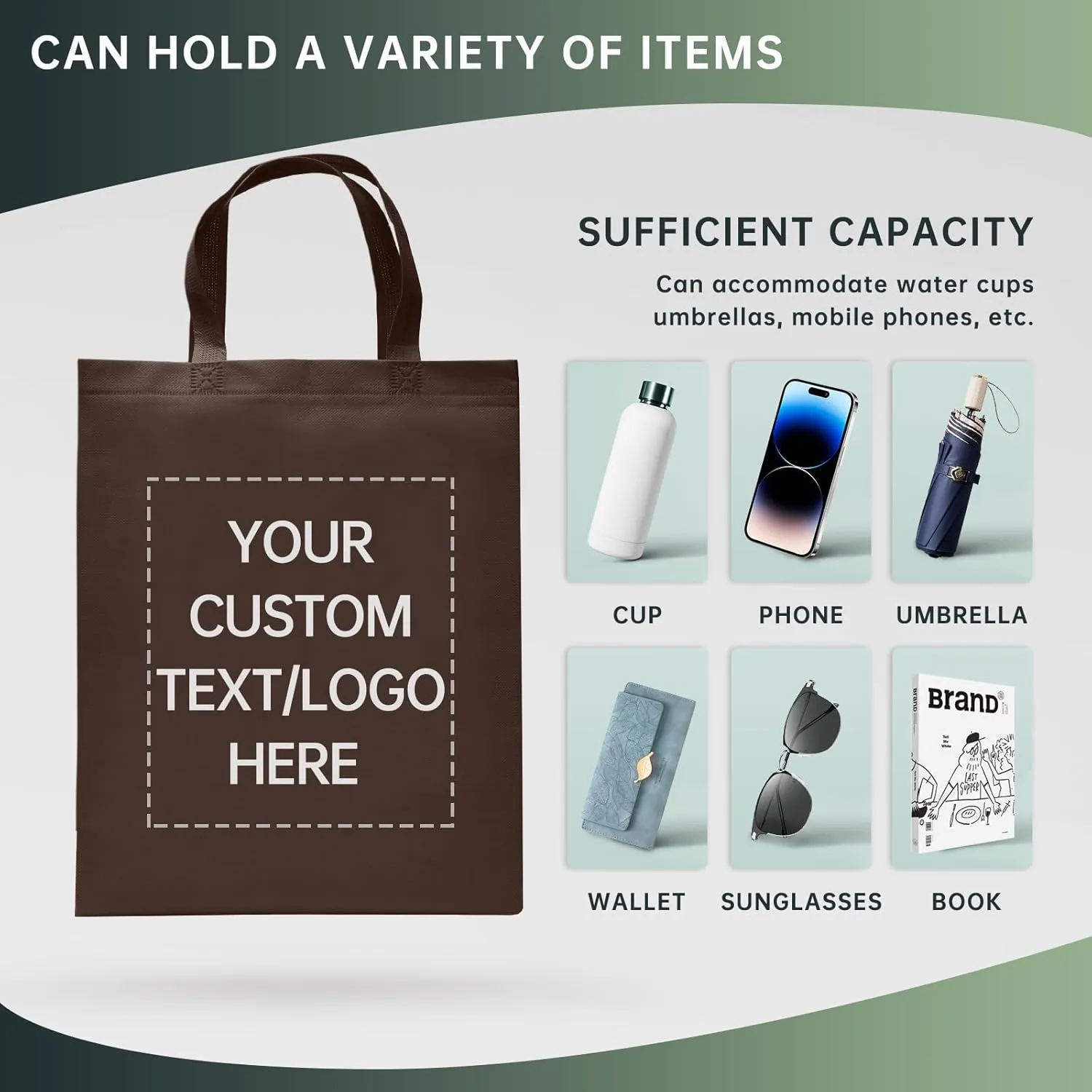 Custom Tote Bags Set of 50, Bulk Pack Grocery Shopping Travel Business Activities advertisement Reusable Bag