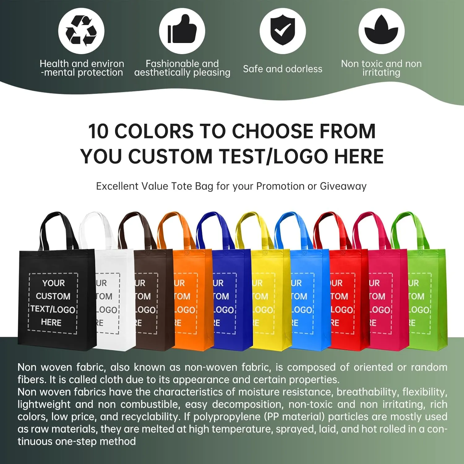 Custom Tote Bags Set of 50, Bulk Pack Grocery Shopping Travel Business Activities advertisement Reusable Bag