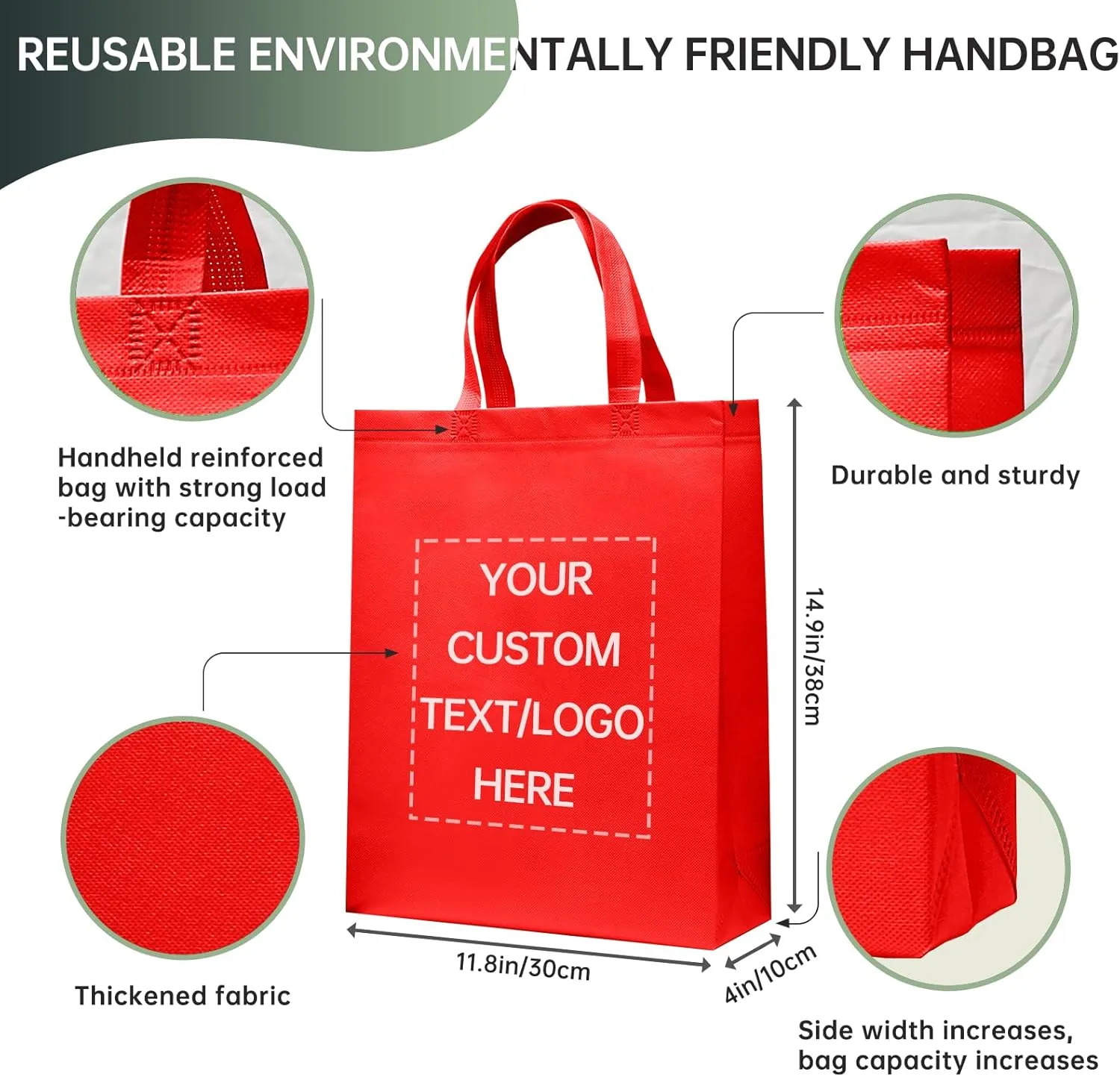 Custom Tote Bags Set of 50, Bulk Pack Grocery Shopping Travel Business Activities advertisement Reusable Bag
