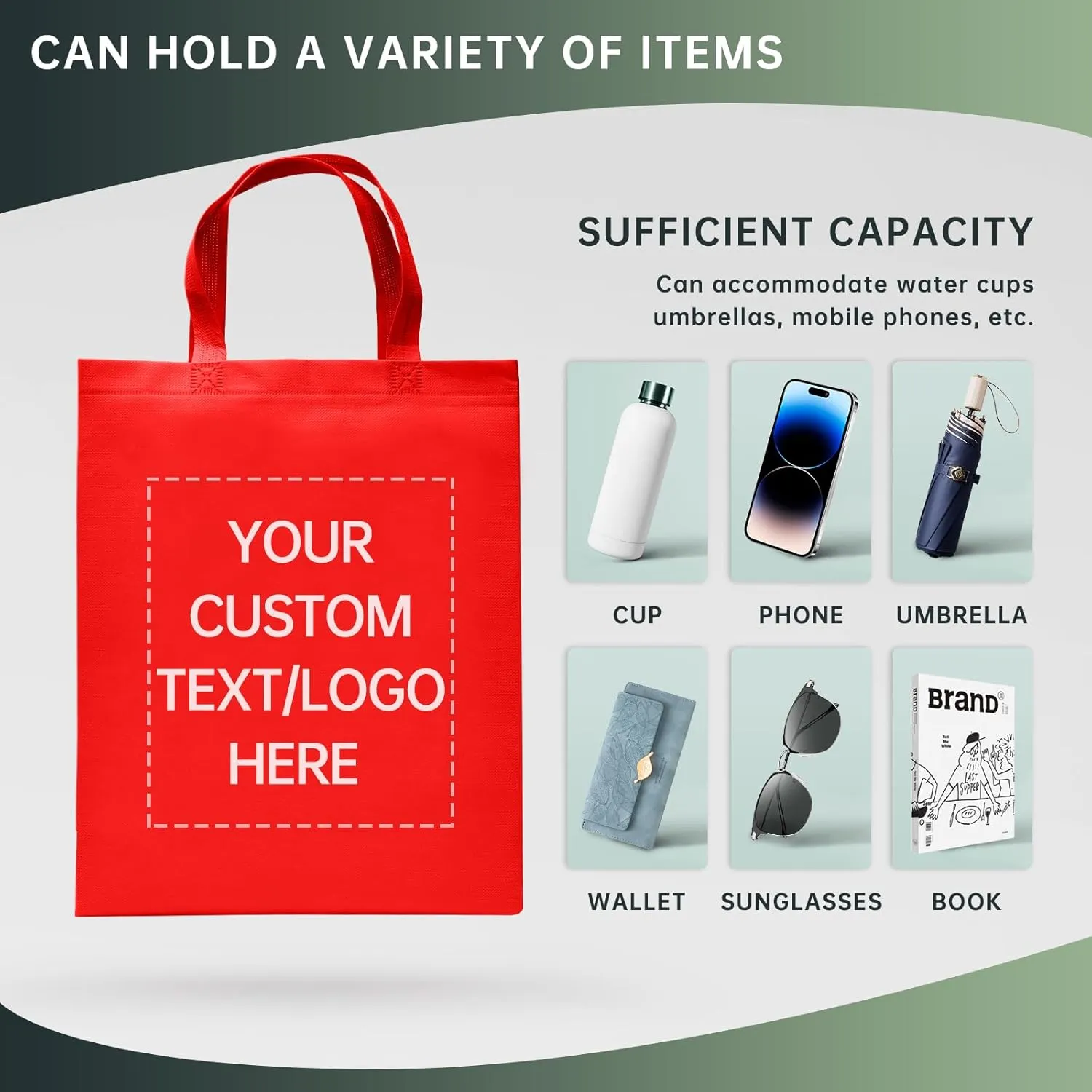 Custom Tote Bags Set of 50, Bulk Pack Grocery Shopping Travel Business Activities advertisement Reusable Bag