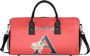 Custom Travel Duffel Bag with Initial, Personalized Letters Gym Bag for Women Men Sports Bags for Swimming Running Playing, Weekender Overnight Bags, Coral Red