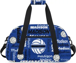 Custom Volleyball Gym Bag Duffel Bag for Women Men, Personalized Name Sport Bag Customized Overnight Bags Travel Weekender Bag, Cobalt Blue