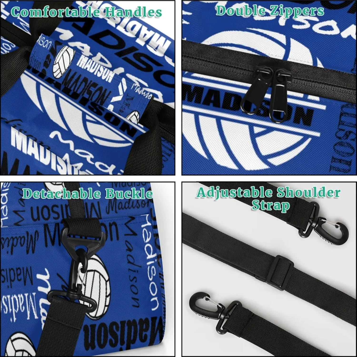 Custom Volleyball Gym Bag Duffel Bag for Women Men, Personalized Name Sport Bag Customized Overnight Bags Travel Weekender Bag, Cobalt Blue