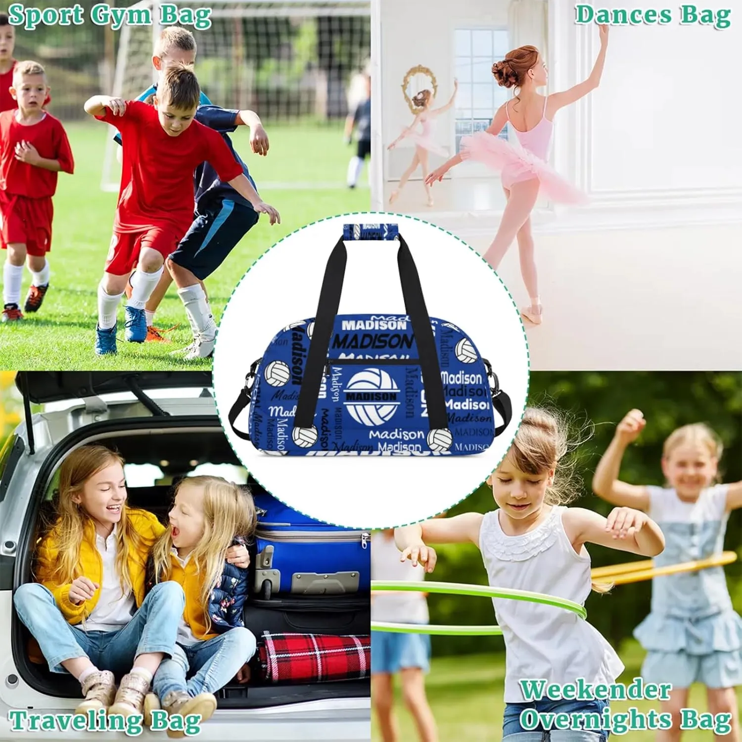 Custom Volleyball Gym Bag Duffel Bag for Women Men, Personalized Name Sport Bag Customized Overnight Bags Travel Weekender Bag, Cobalt Blue