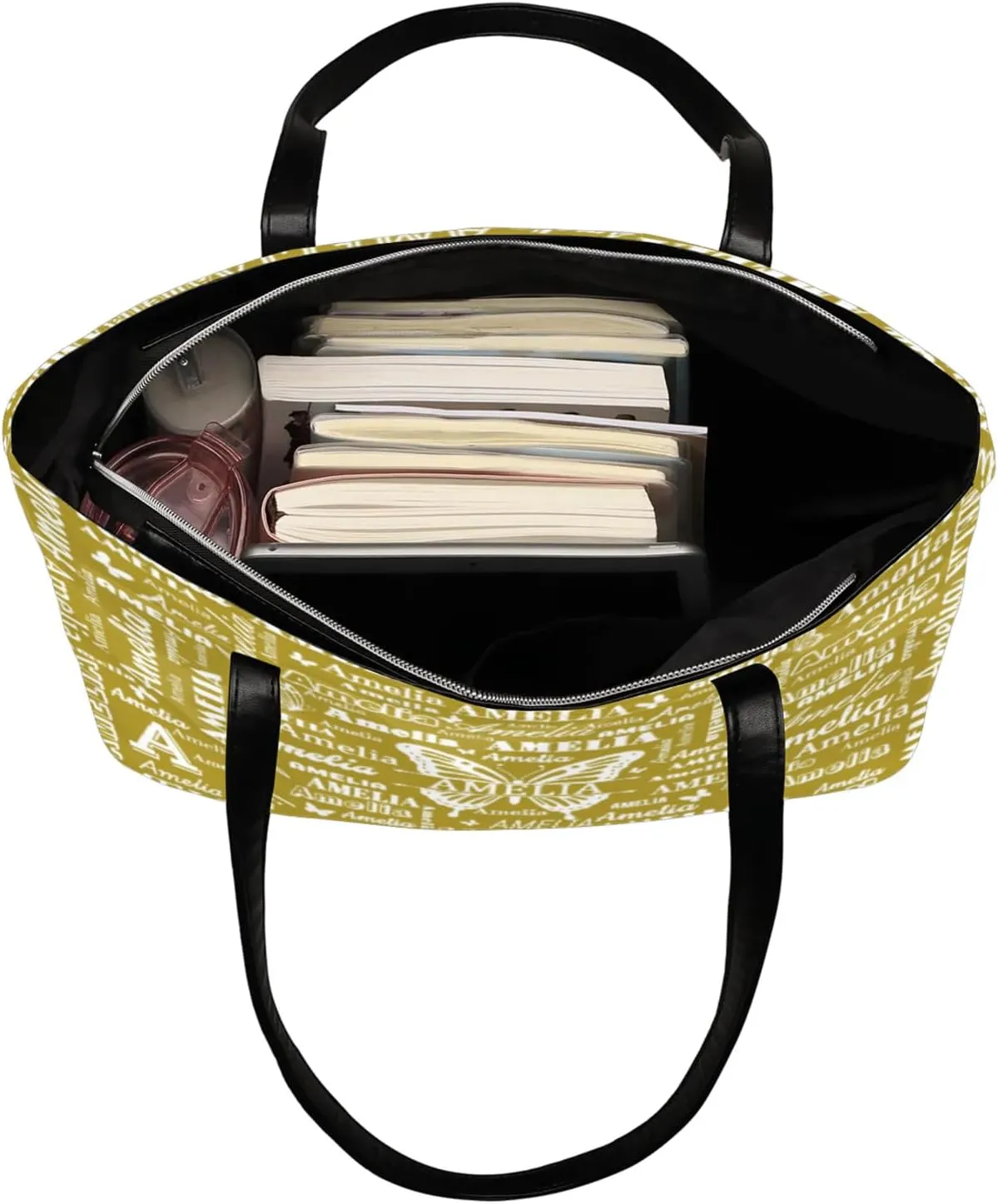 Custom Women Tote Bag with Zipper for Grils, Butterfly Design Personalized Shoulder Bag Casual Handbags