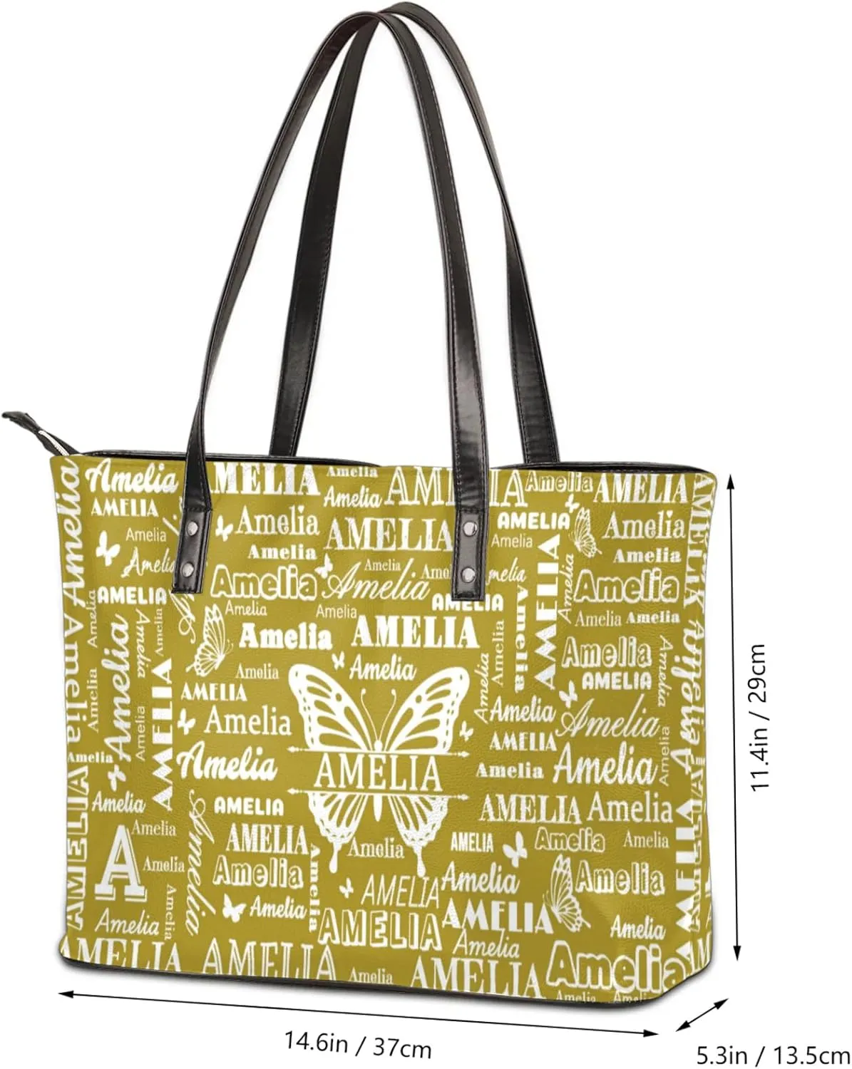 Custom Women Tote Bag with Zipper for Grils, Butterfly Design Personalized Shoulder Bag Casual Handbags