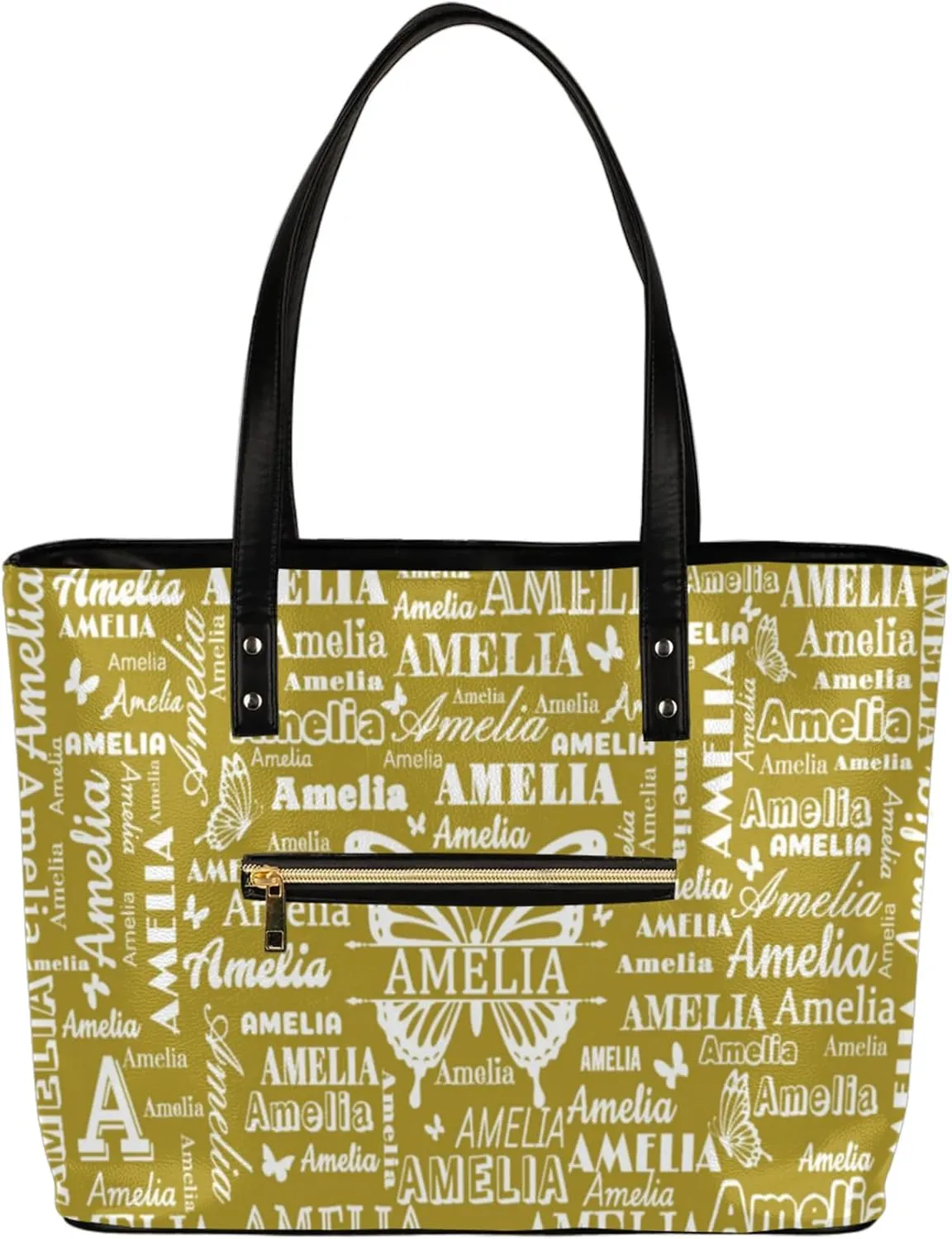 Custom Women Tote Bag with Zipper for Grils, Butterfly Design Personalized Shoulder Bag Casual Handbags