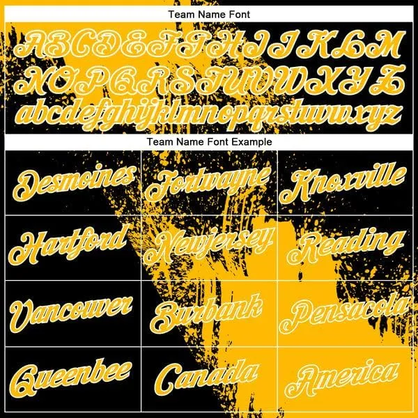 Customizable Team Name, Custom Jersey, Gold Black-White 3D Pattern Design Abstract Brush Stroke