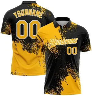 Customizable Team Name, Custom Jersey, Gold Black-White 3D Pattern Design Abstract Brush Stroke