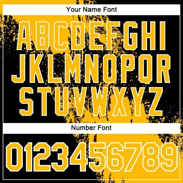 Customizable Team Name, Custom Jersey, Gold Black-White 3D Pattern Design Abstract Brush Stroke