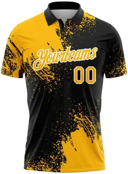 Customizable Team Name, Custom Jersey, Gold Black-White 3D Pattern Design Abstract Brush Stroke