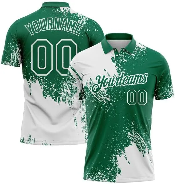Customizable Team Name, Custom Jersey, White Kelly Green 3D Pattern Design Abstract Brush Stroke