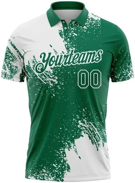 Customizable Team Name, Custom Jersey, White Kelly Green 3D Pattern Design Abstract Brush Stroke