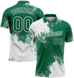 Customizable Team Name, Custom Jersey, White Kelly Green 3D Pattern Design Abstract Brush Stroke