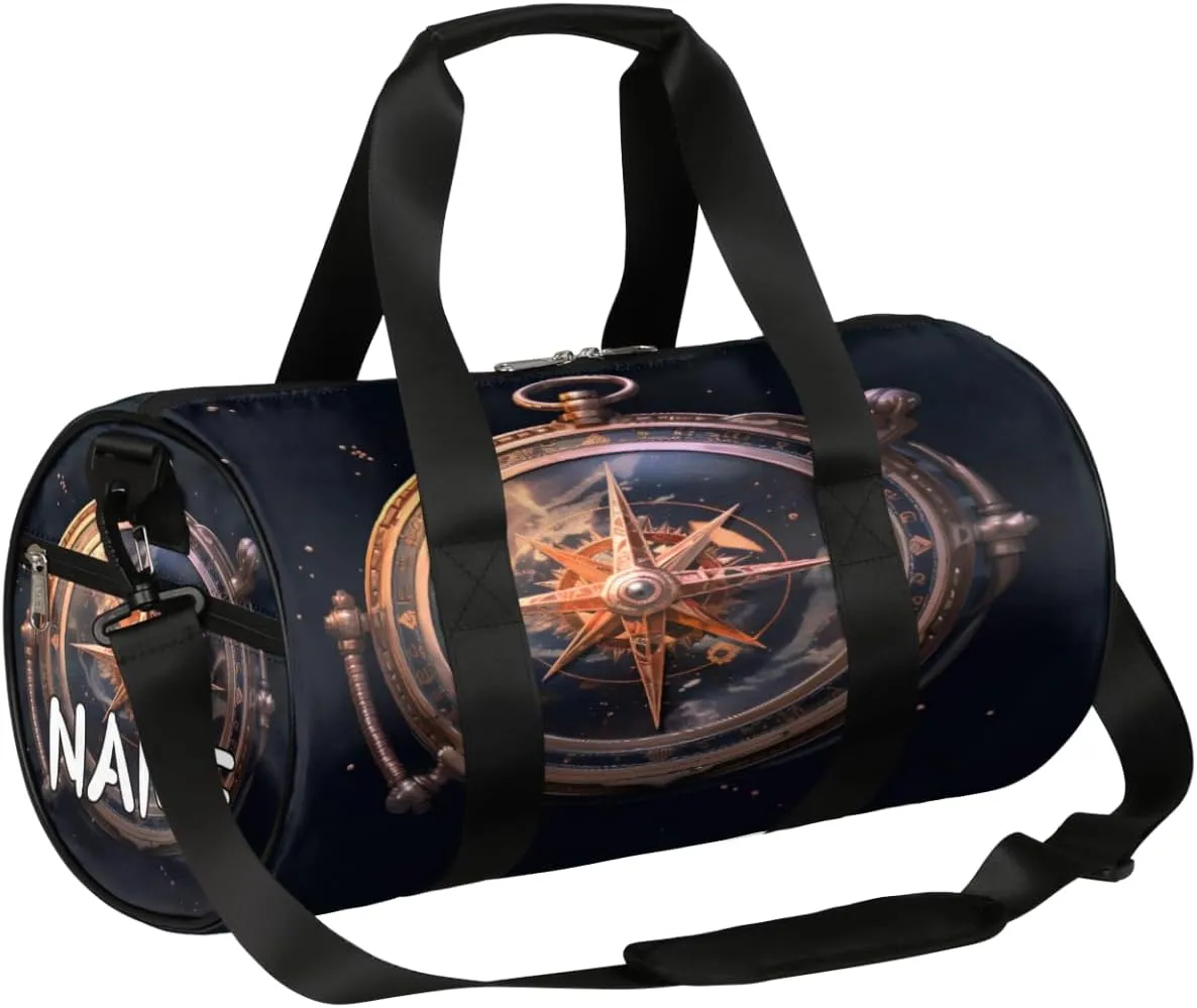 Customized Sports Gym Duffel Bag for Women & Men with Name,Star Compass Navigation Waterproof Personalized Tote Travel Beach Bag for Weekender Overnight Dance Carry-On Bag