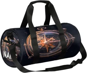 Customized Sports Gym Duffel Bag for Women & Men with Name,Star Compass Navigation Waterproof Personalized Tote Travel Beach Bag for Weekender Overnight Dance Carry-On Bag
