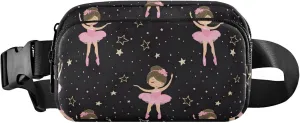 Cute Ballerina Stars Black Womens Fanny Pack Waterproof Hip Pouch Belt Bag Trendy Travel Waist Pouch