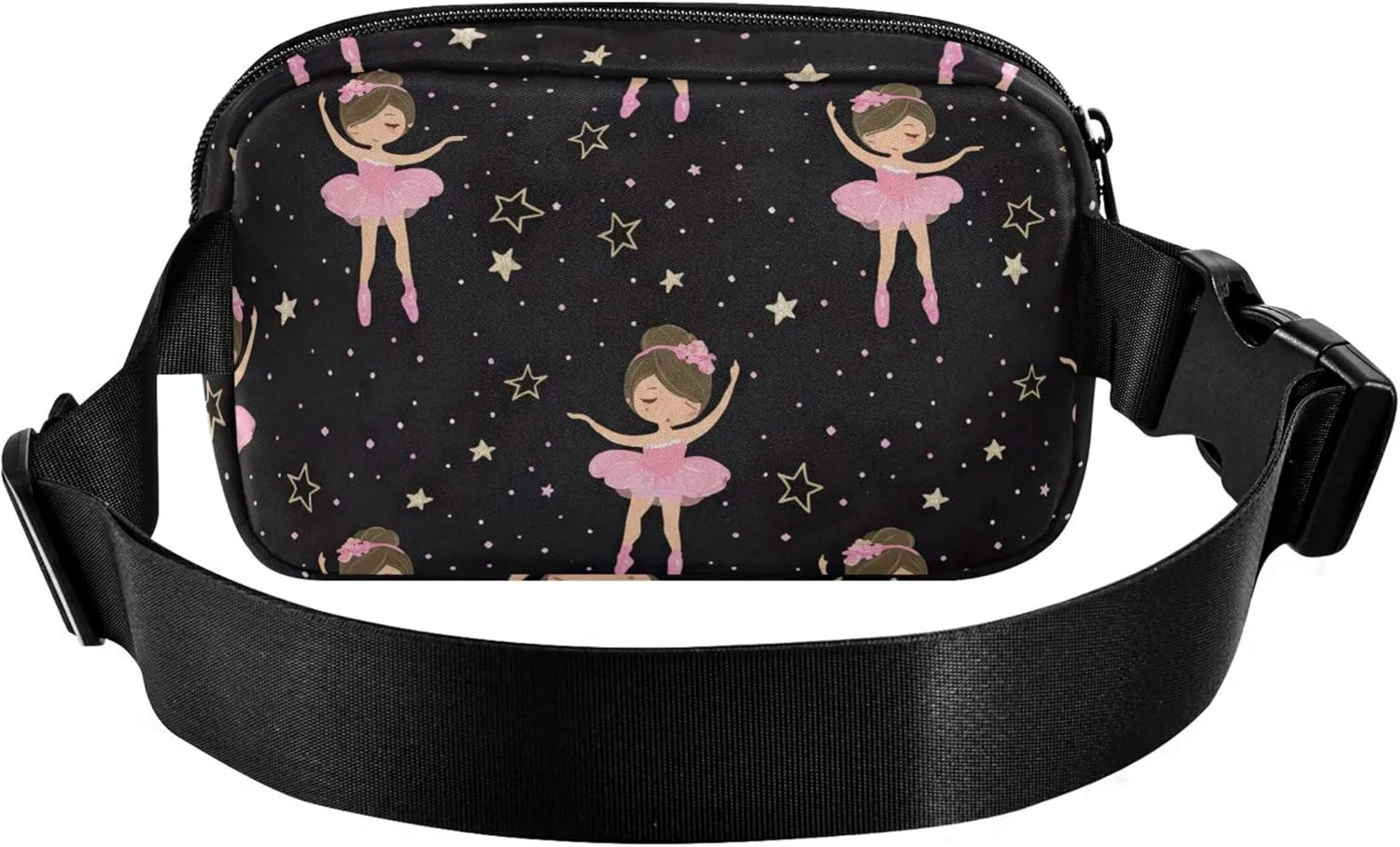 Cute Ballerina Stars Black Womens Fanny Pack Waterproof Hip Pouch Belt Bag Trendy Travel Waist Pouch
