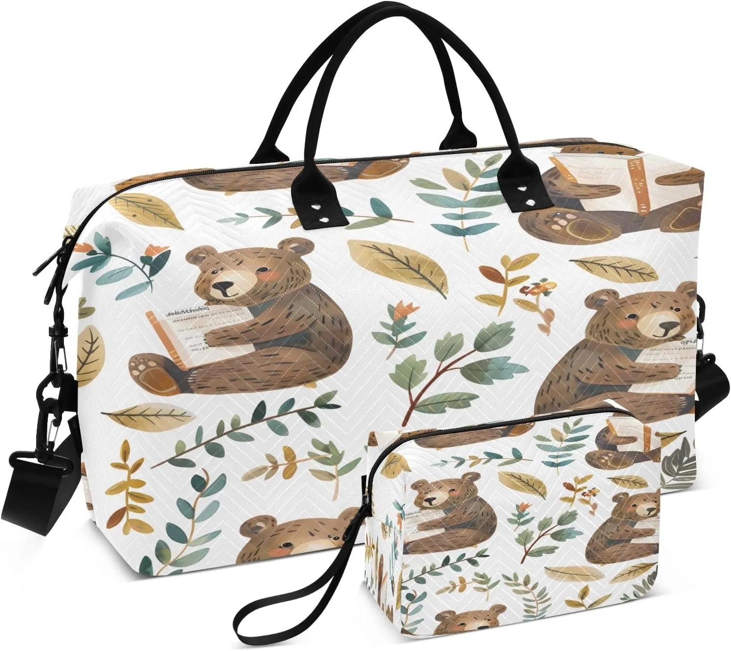 Cute Bears Read Books Travel Duffel Bags with Toiletry Bag for Travel Gym Yoga Weekender Bag