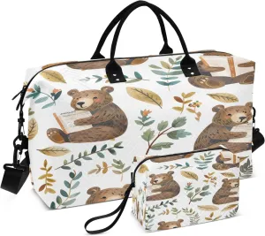 Cute Bears Read Books Travel Duffel Bags with Toiletry Bag for Travel Gym Yoga Weekender Bag