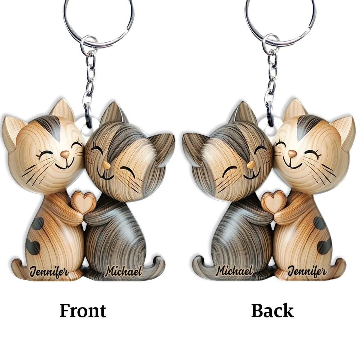 Cute Cat Couple - Personalized Cat Keychain