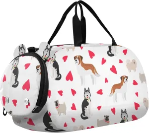Cute Dogs and Love Hearts Duffel Bags for Boys Small Gym Bags for Teens Dance Bag for Girls