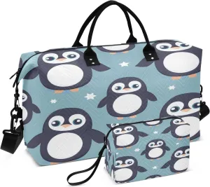 Cute Fat Penguin Travel Duffel Bags with Toiletry Bag for Travel Gym Yoga Weekender Bag