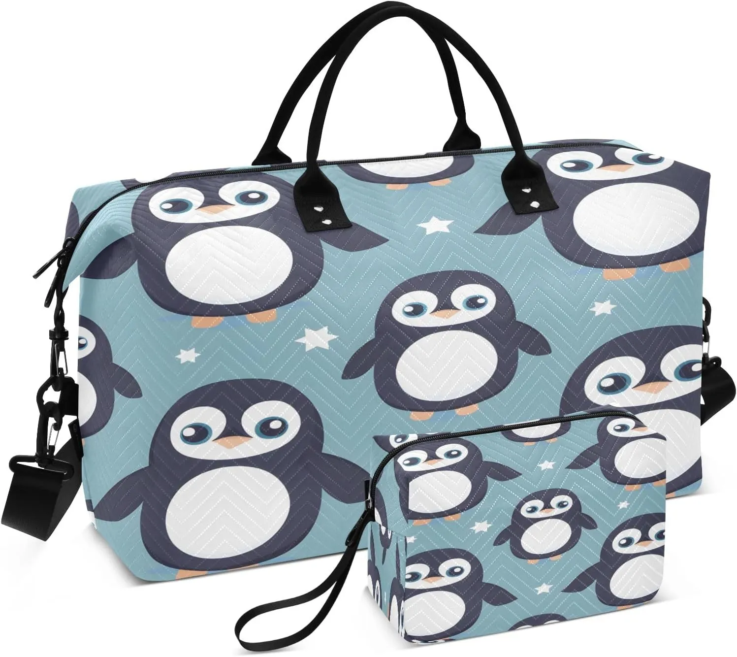 Cute Fat Penguin Travel Duffel Bags with Toiletry Bag for Travel Gym Yoga Weekender Bag