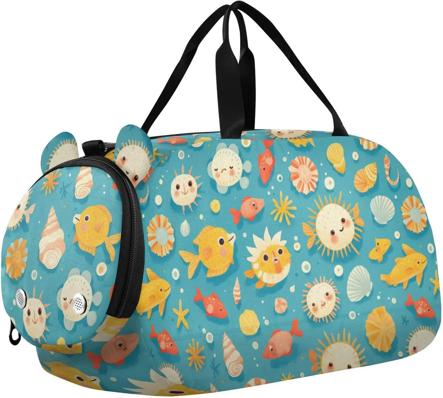 Cute Fish Seashells Girl's Gym Duffel Bag with Shoes Compartment Multifunctional Weekend Overnight Carry on Bag for Travel, Sports, Duffel, Weekender
