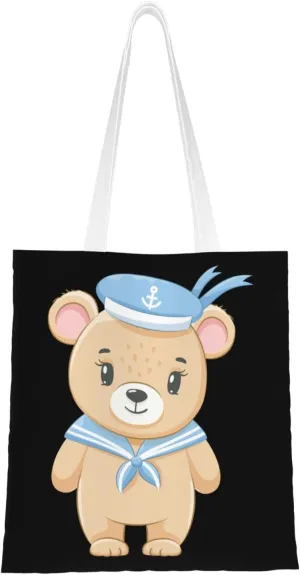 Cute Little Bear Sailor Tote Bag for Women Canvas Shopping Bags Reusable Beach Bag Grocery Bags Tote Shoulder Bag Gift Bags
