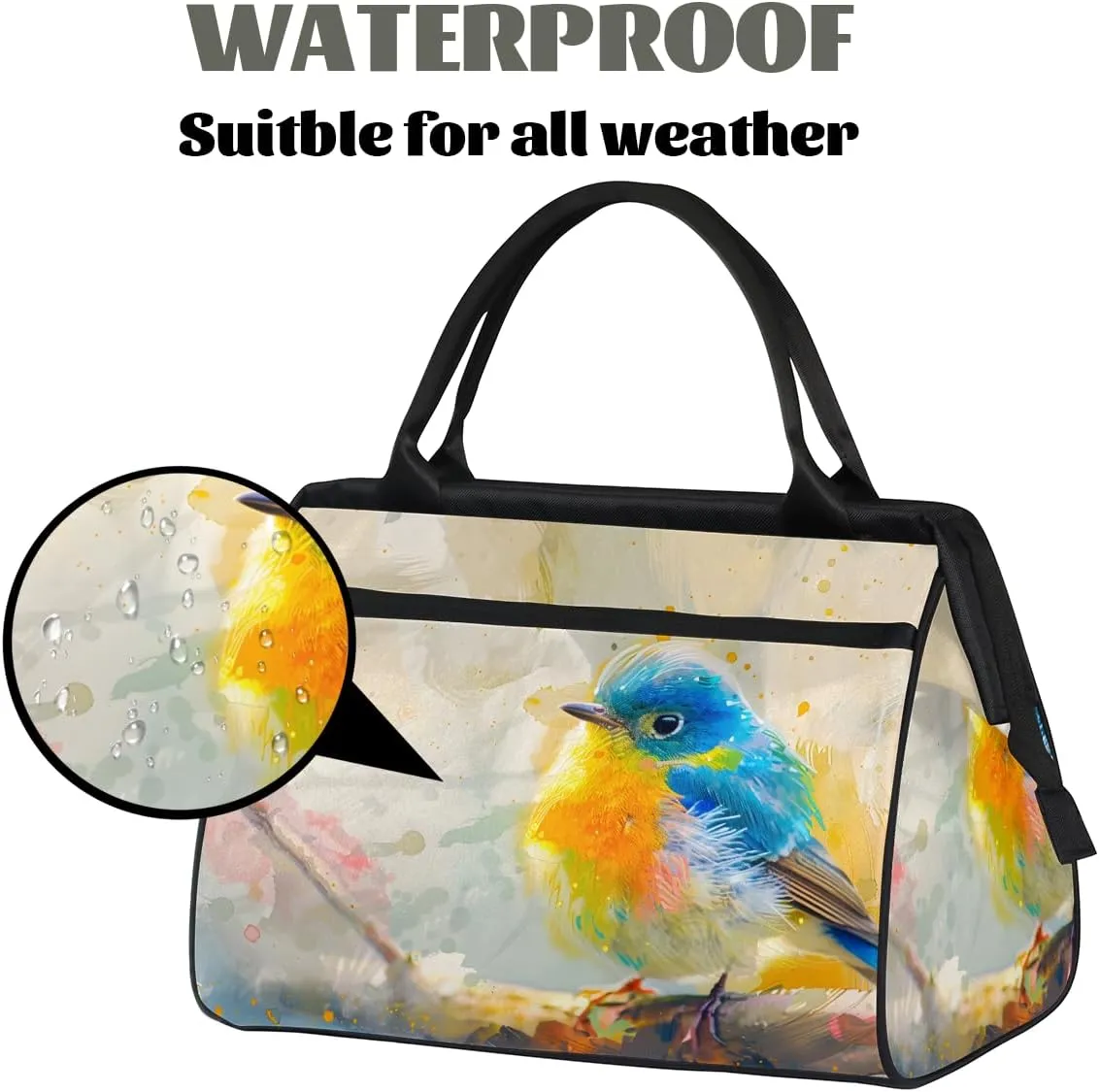 Cute Oil Painting Bird Weekender Overnight Bag for Women Waterproof Carry On Travel Duffle Bags with Pocket Lightweight Sports Gym Tote Bag Large Luggage Workout Personal Item Hospital Bags