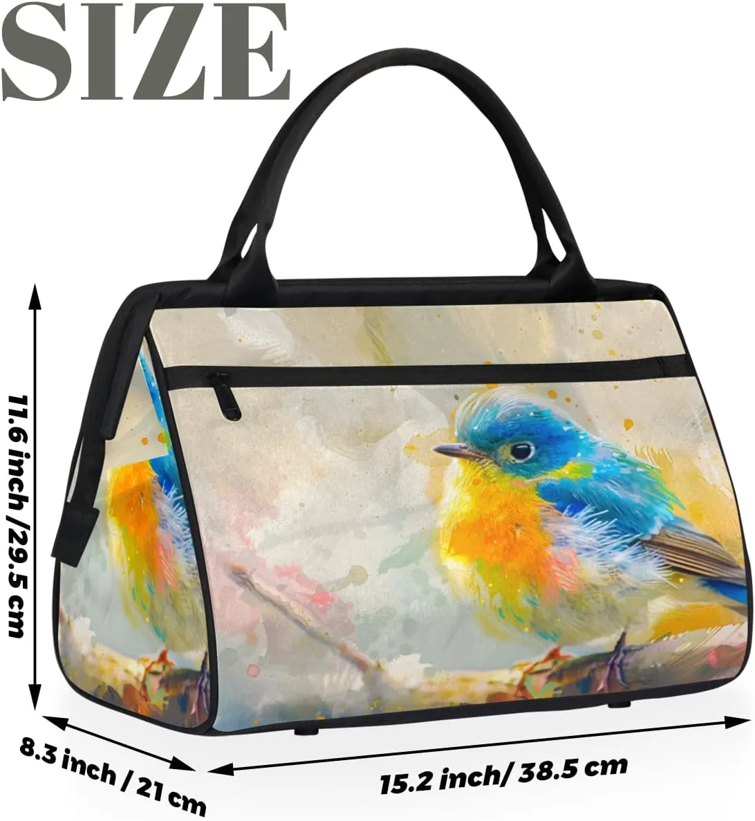 Cute Oil Painting Bird Weekender Overnight Bag for Women Waterproof Carry On Travel Duffle Bags with Pocket Lightweight Sports Gym Tote Bag Large Luggage Workout Personal Item Hospital Bags